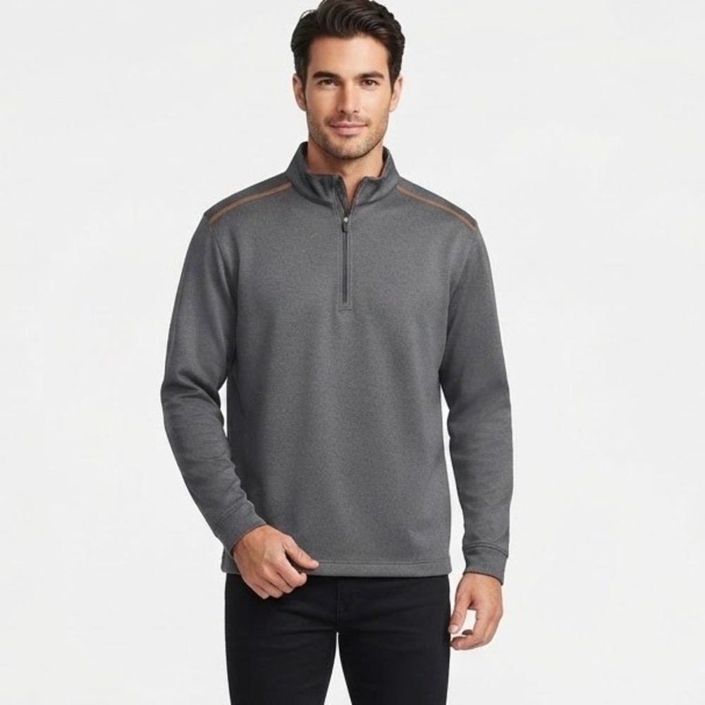 Pebble Beach Performance Mens Size M Quarter Zip Pullover Gray Orange Stitching